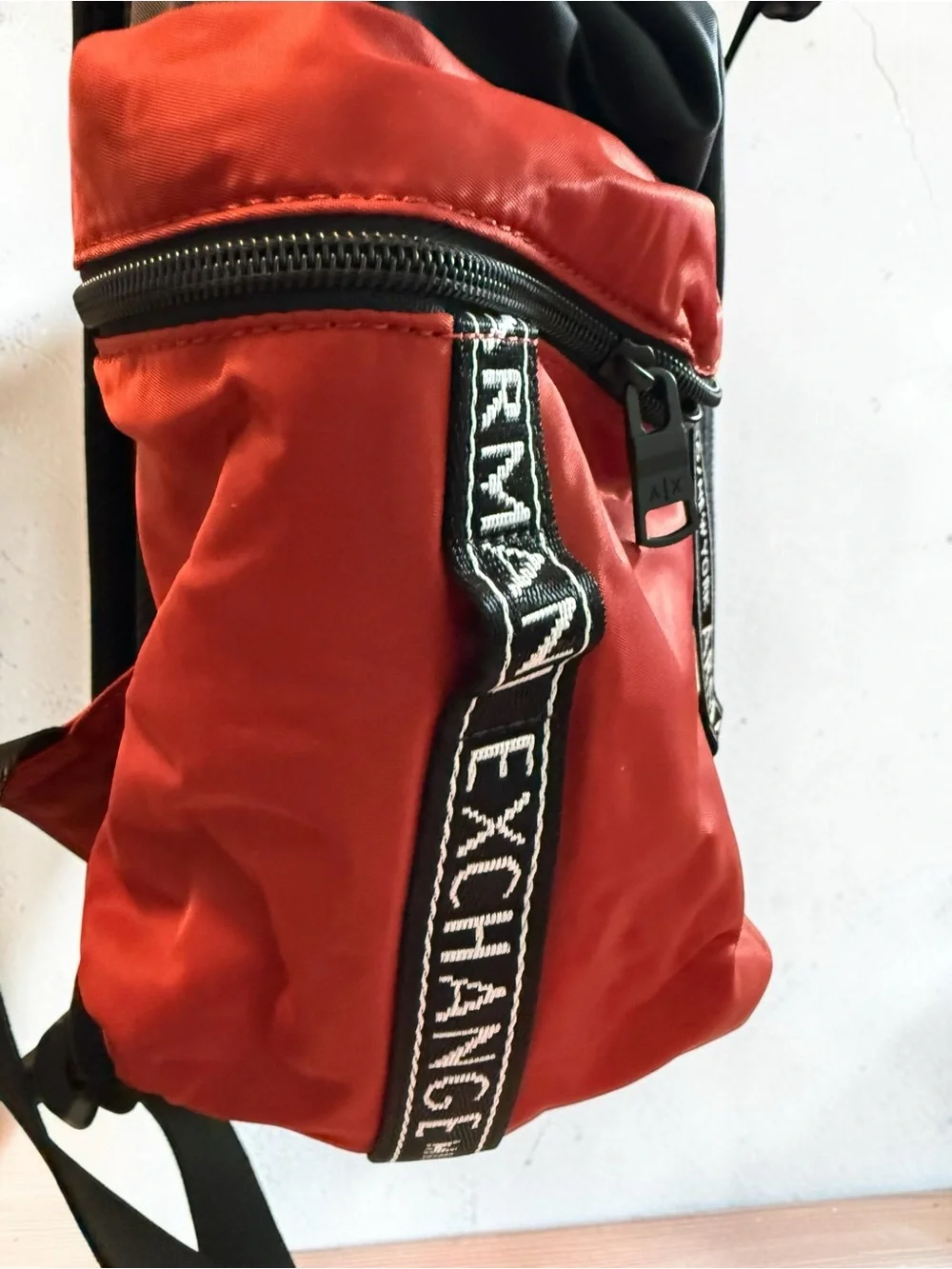 NWT Armani Exchange Burnt Orange and Black Nylon Drawstring Backpack
